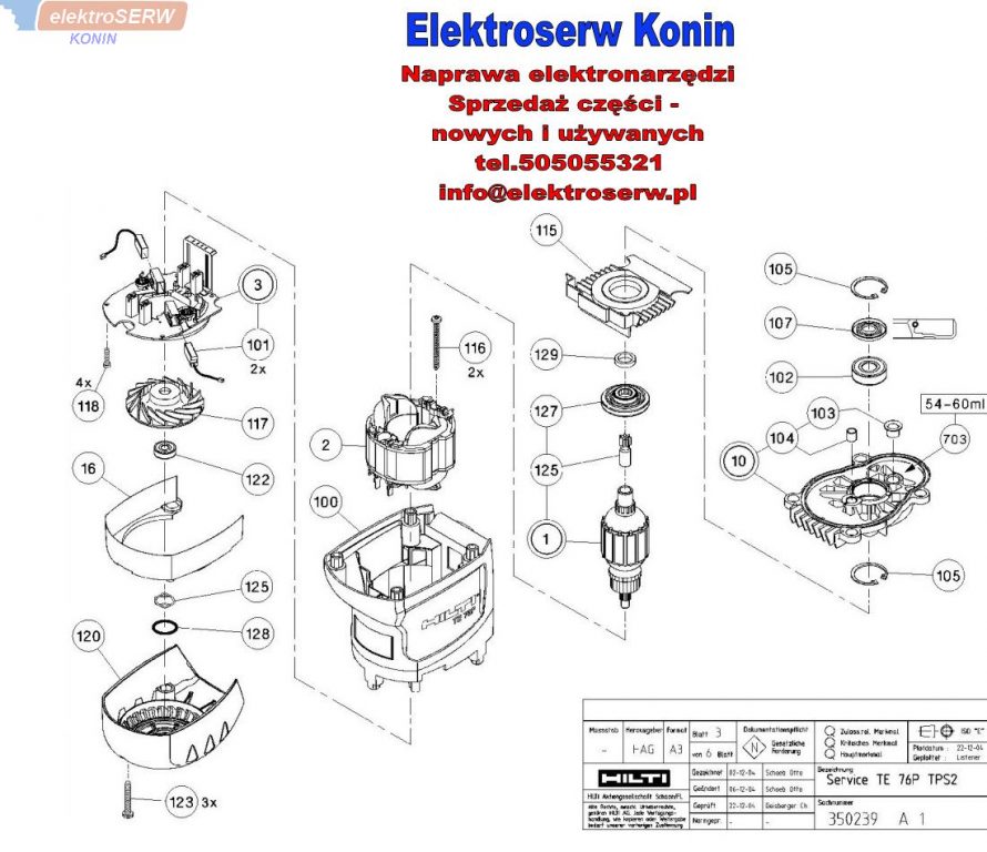 Hilti spis części  do młotowiertarki TE 76P STD TPS2 366303