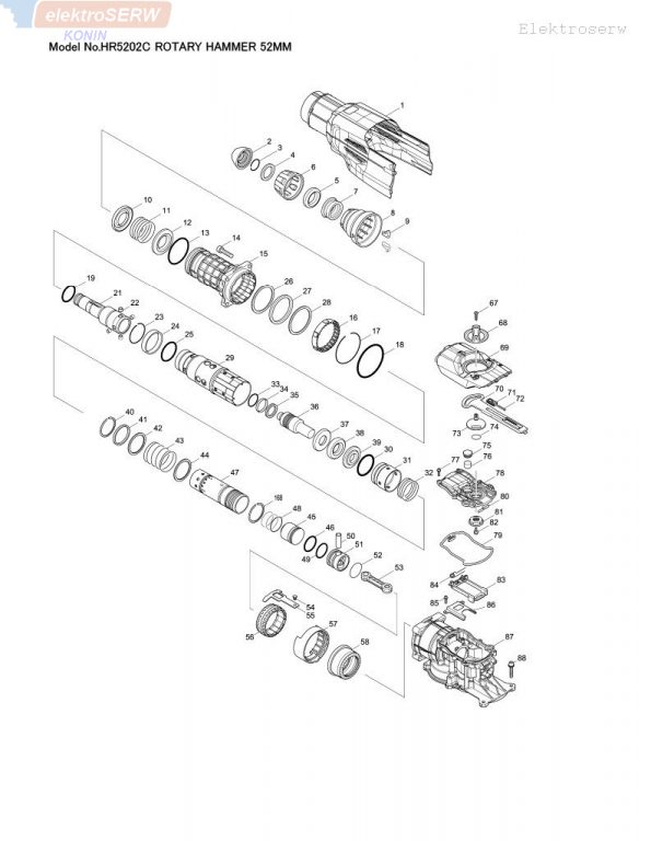 Makita schemat i spis części do młota obrotowego HR5202C