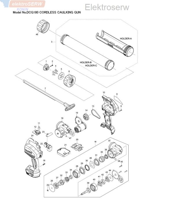Makita schemat oraz lista części do DCG180