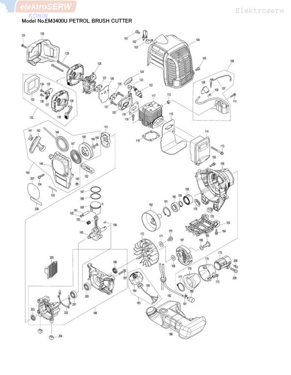 Makita schemat i spis części do podkaszarki / kosy spalinowej EM3400U