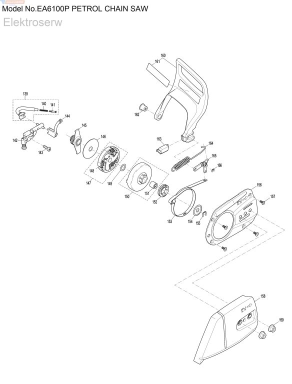 Makita schemat i spis części do spalinowej piły łańcuchowej EA6100P
