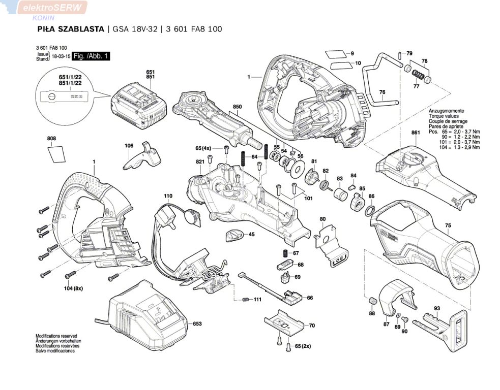 Bosch akumulatorowa piła szablasta GSA 18V-32 3601FA8100 - części nowe i używane