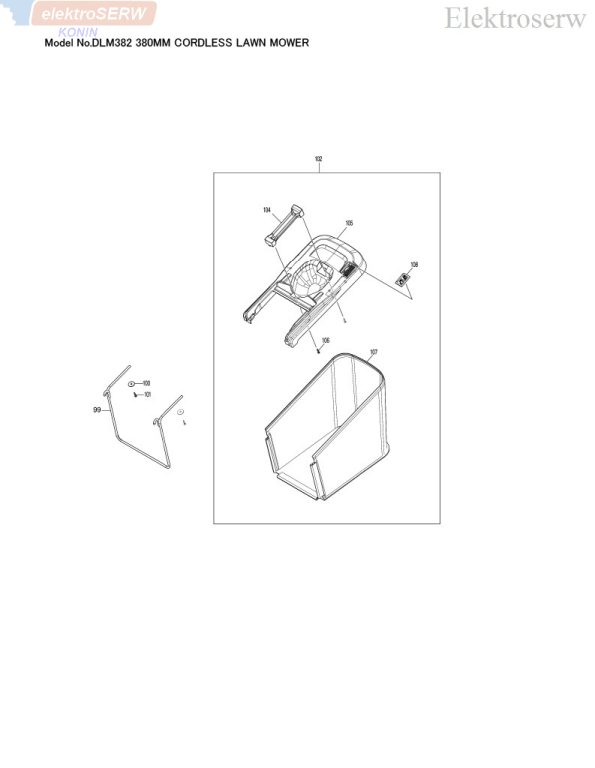Makita kosz na trawę 40L kompletny do kosiarki DLM382 zawiera pręt 327411-7