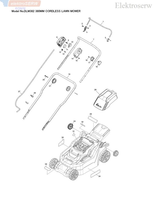 Makita kosz na trawę 40L kompletny do kosiarki DLM382 zawiera pręt 327411-7