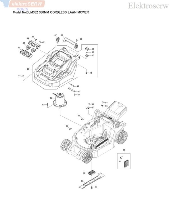 Makita kosz na trawę 40L kompletny do kosiarki DLM382 zawiera pręt 327411-7