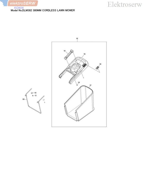 Makita kosz na trawę 40L (bez pręta 327411-7 do zawieszania kosza) do kosiarki DLM382