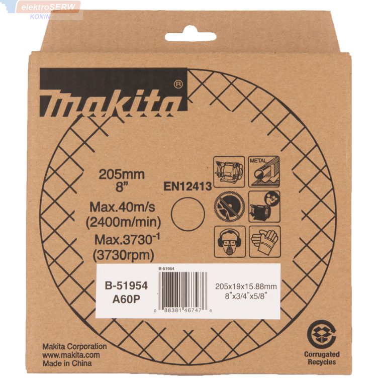 Makita kamień szlifierski / tarcza szlifierska A60P 205x19x15,88mm do szlifierki stołowej GB801