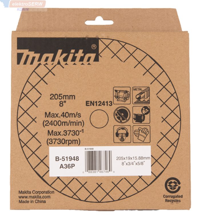 Makita kamień szlifierski tarcza szlifierska A36P 205x19x15,88mm do szlifierki stołowej GB801