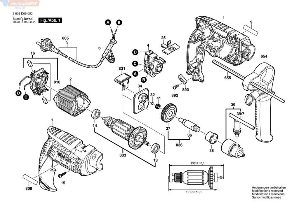 Bosch wrzeciono wiertarskie do wiertarki udarowej PSB 450 RE