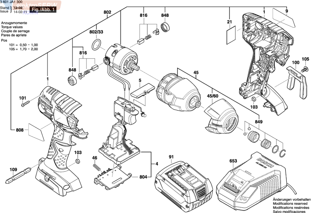 Bosch silnik + korpus / obudowa do klucza udarowego GDR 18 V-LI, GDS 18 V-LI, 25618, IWH181, 24618 2609199313
