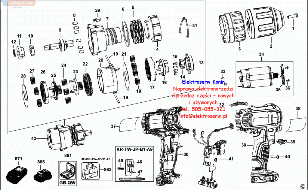 Dewalt schemat części zamiennych do DCD710 10,8V