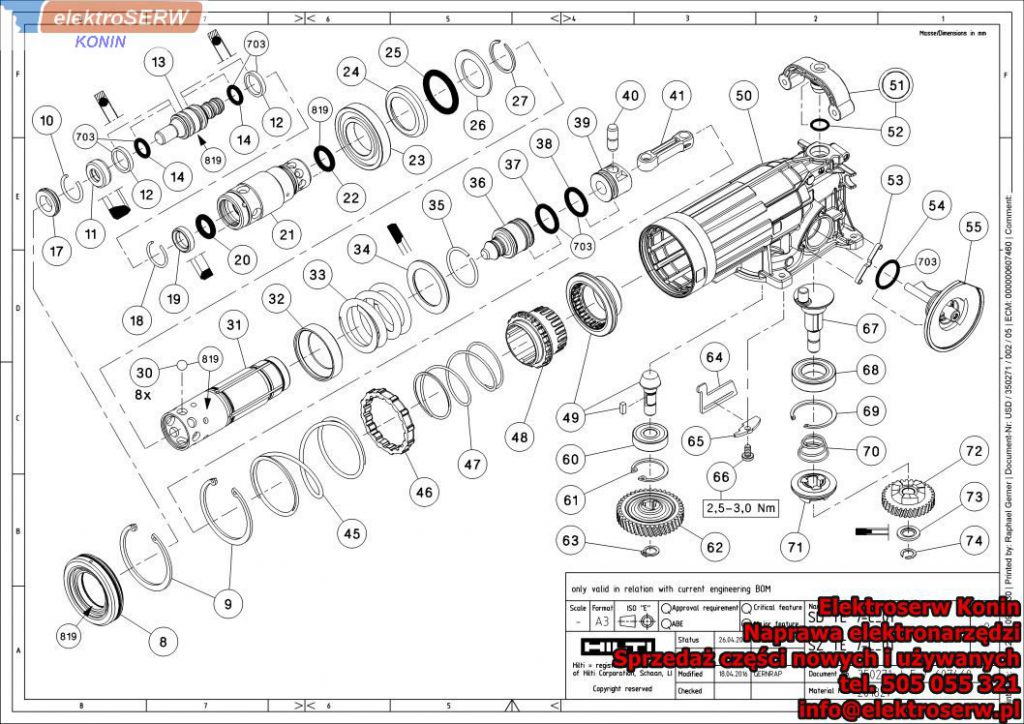 Zestaw kół zębatych TE 7 / TE 16 Hilti Młotowiertarka SDS Plus TE 7-C 349985 404484