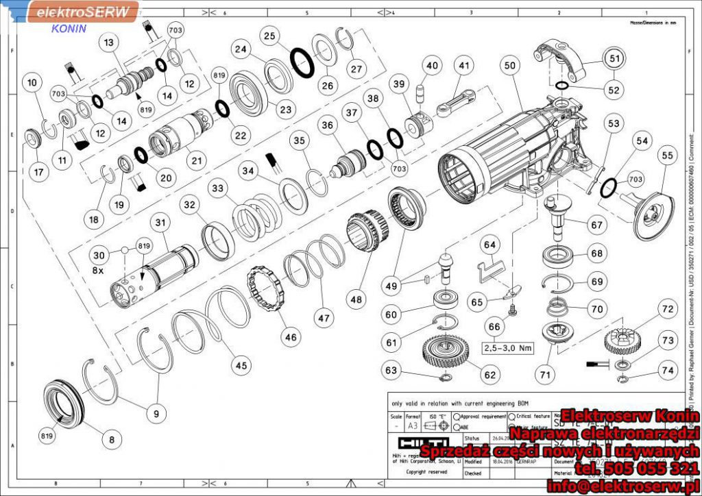 Zestaw obudowy przekładni Hilti Młotowiertarka SDS Plus TE 7-C 349985 328889