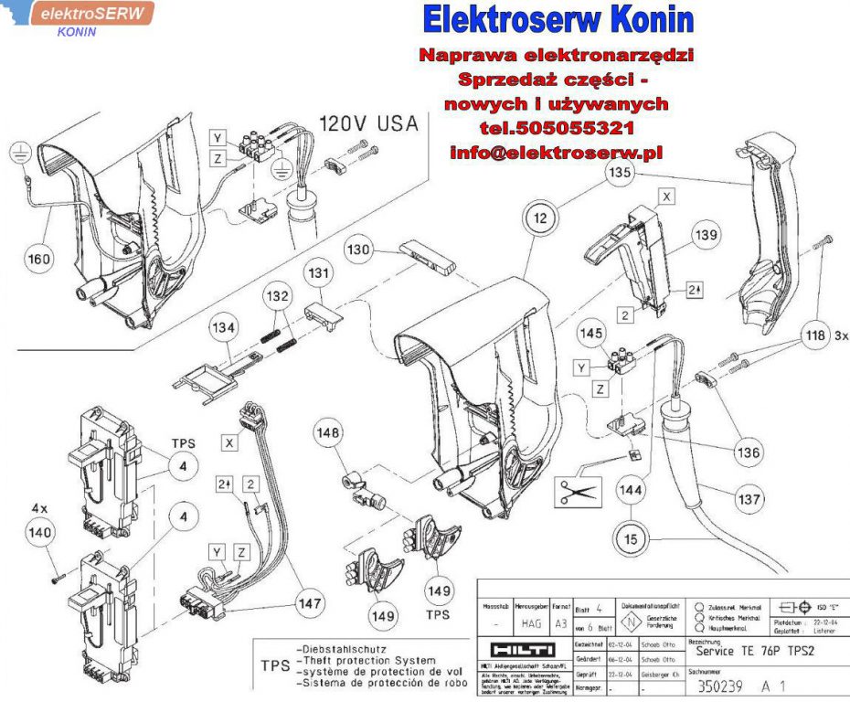 Uchwyt szczotki 220 / 240V kpl do młotowiertarki HILTI TE 76P STD TPS2 330551 330131
