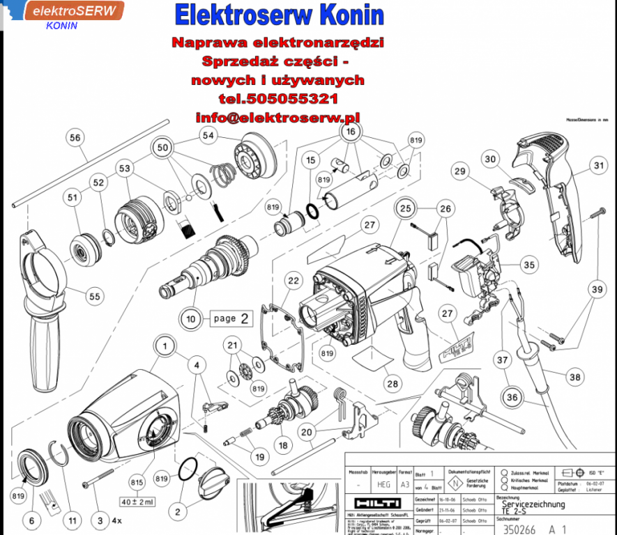 Łożysko igiełkowe wzdłużne komplet do młotowiertarki HILTI TE 2-S 327620 327868