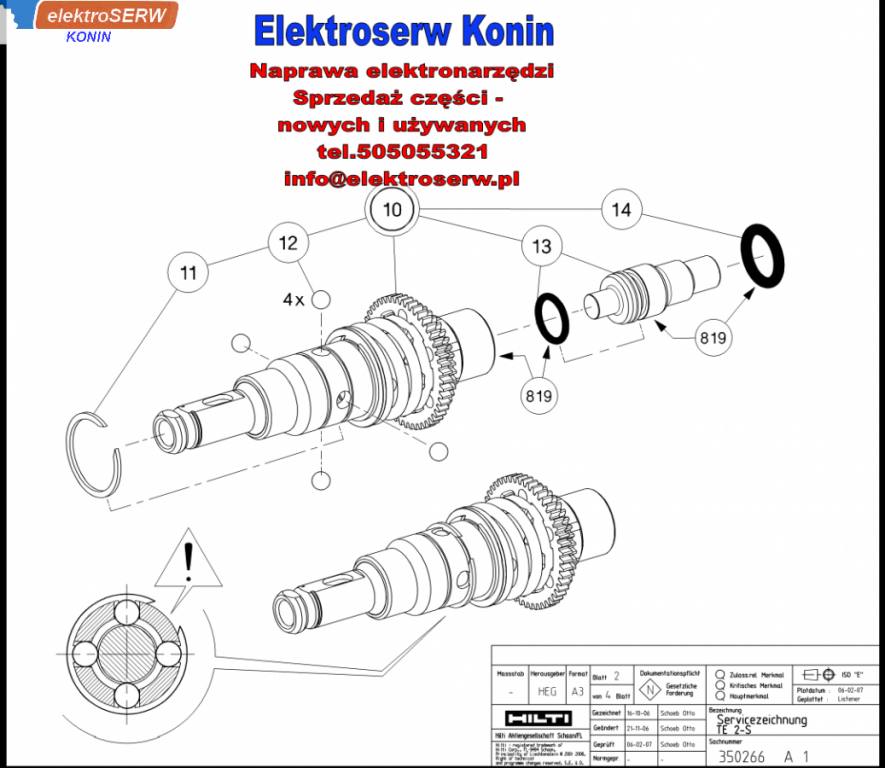 Łożysko igiełkowe wzdłużne komplet do młotowiertarki HILTI TE 2-S 327620 327868