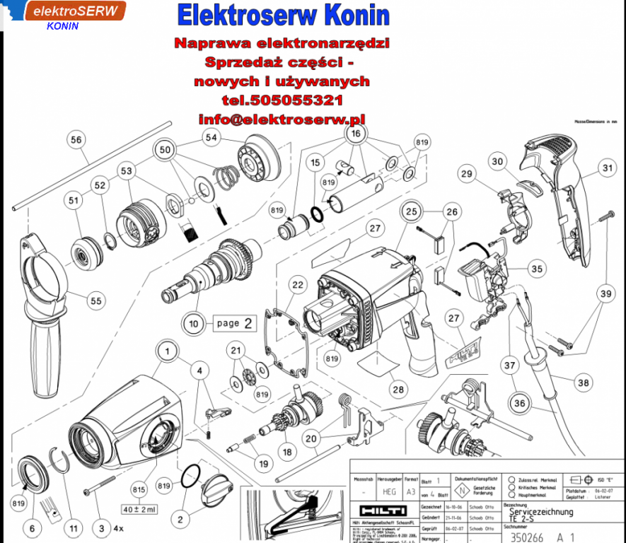 Przełącznik 100-120 V komplet do młotowiertarki HILTI TE 2-S 327620 326847