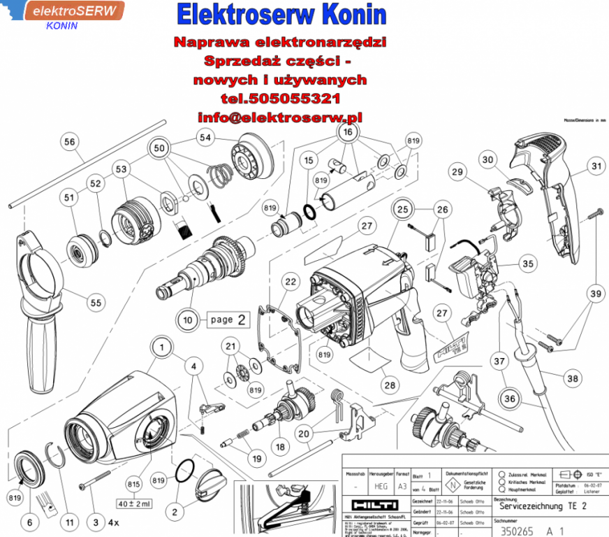 Siłownik napędowy do młotowiertarki HILTI TE 2 327605 201573